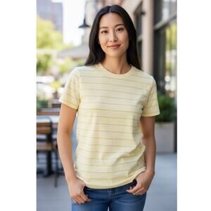 EVERLANE The Organic Cotton Tee Shirt SZ S Short Sleeve Yellow Striped Crew Neck